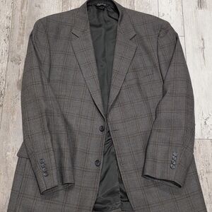 44R Men's Jos. A. Banks Blazer Light Brown Windowpane 100% Wool Sport Coat